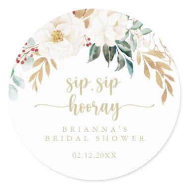 Classic Gold Floral Sip Sip Hooray Bridal Shower Classic Round Sticker