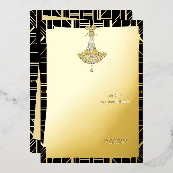 Classic GOLD Gatsby Flapper Bridal Shower Foil Invitations