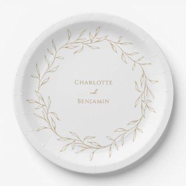 Classic Gold Greenery Wedding Paper Plates