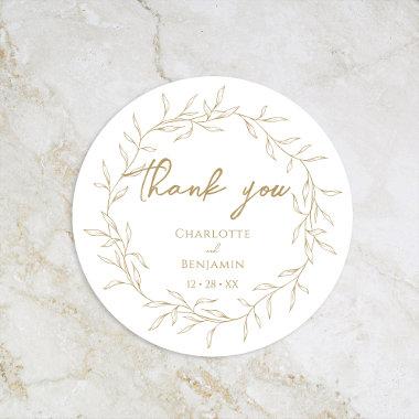 Classic Gold Greenery Wedding Thank You Classic Round Sticker