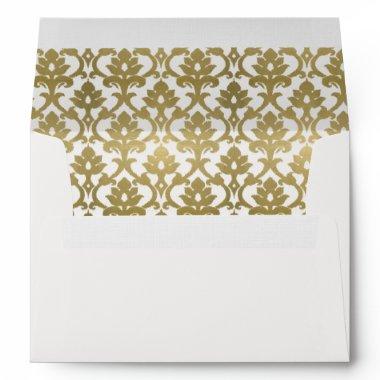 CLASSIC GOLD WHITE DAMASK FLORAL PATTERN MONOGRAM ENVELOPE