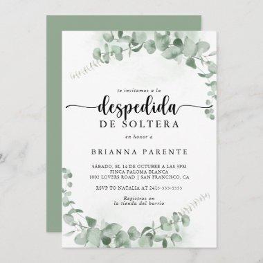 Classic Green Eucalyptus Spanish Bridal Shower Invitations