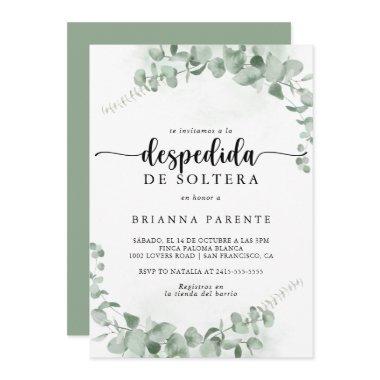 Classic Green Eucalyptus Spanish Bridal Shower Invitations