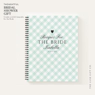 Classic Green Gingham Bridal Shower Gift Recipe Notebook