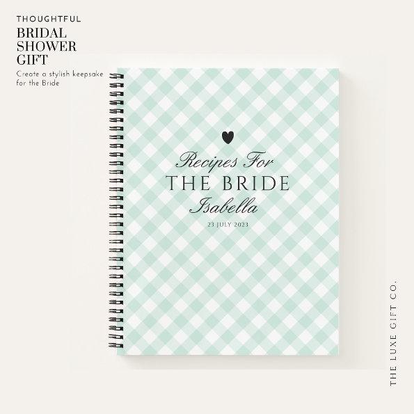 Classic Green Gingham Bridal Shower Gift Recipe Notebook