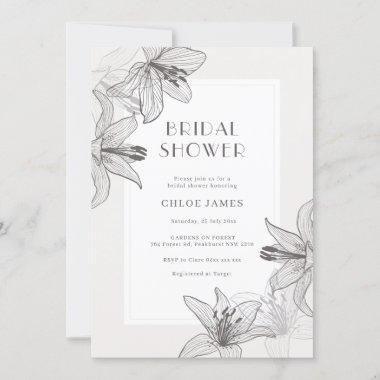 Classic Illustrated Floral Lilies Bridal Shower Invitations