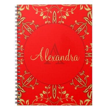 Classic Luxury Chic Gold Ornate Border On Red Notebook