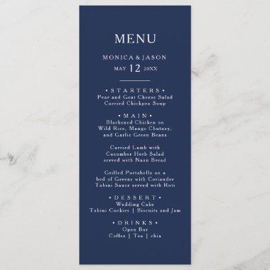 Classic Minimal Navy Blue | Silver Wedding Dinner Menu