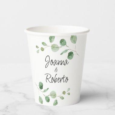 Classic Minimalist Eucalyptus Formal Wedding Paper Cups