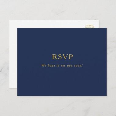 Classic Minimalist Navy Blue | Gold Wedding RSVP PostInvitations