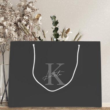 Classic Modern Dark Gray Monogram Name Wedding Large Gift Bag