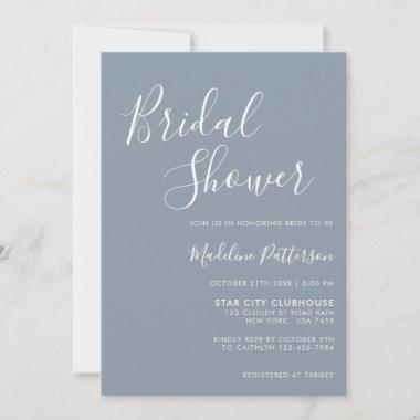 Classic Modern Dusty Blue with Photo Bridal Shower Invitations
