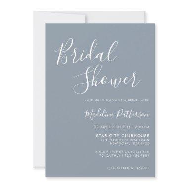 Classic Modern Dusty Blue with Photo Bridal Shower Invitations