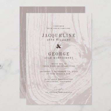 Classic Modern Rustic Woodgrain Chic Fall Wedding Invitations
