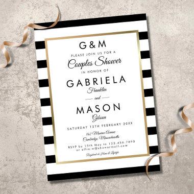 Classic Monogram Stripe Wedding Couples Shower Invitations