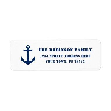 Classic Nautical Boat Anchor Blue On White Address Label