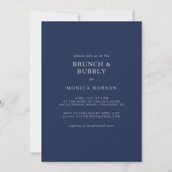 Classic Navy Blue Silver Brunch and Bubbly Shower Invitations