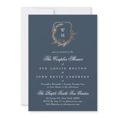 classic navy gold motif monogram couples shower