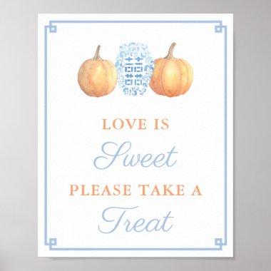 Classic Pale Blue And Orange Pumpkin Bridal Shower Poster