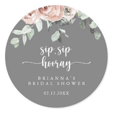 Classic Pink Floral Sip Sip Hooray Bridal Shower Classic Round Sticker