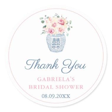 Classic Pink Garden Roses Bridal Shower Thank You Classic Round Sticker