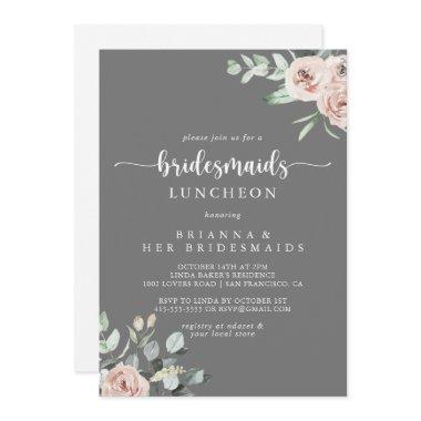 Classic Pink Rose Gray Bridesmaids Luncheon  Invitations