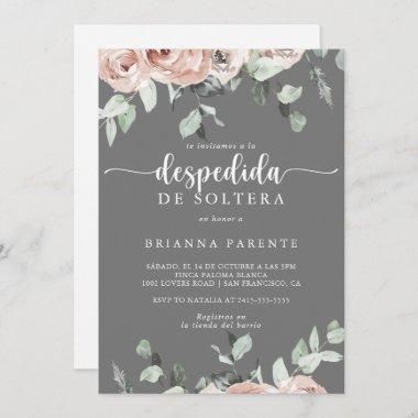 Classic Pink Rose Spanish Gray Bridal Shower Invitations