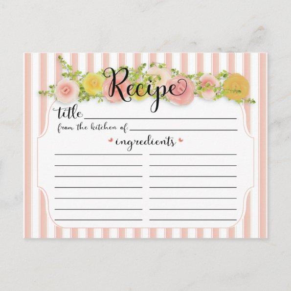 Classic Pink Stripes with Roses Recipe Invitations