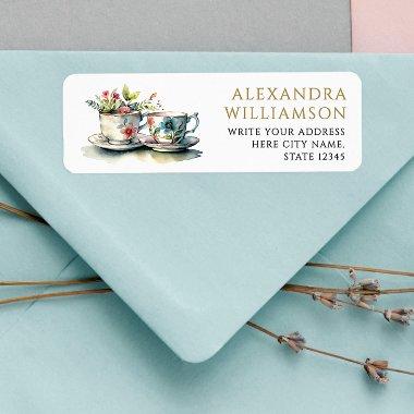 Classic Retro Elegant Tea Watercolor Name Address Label