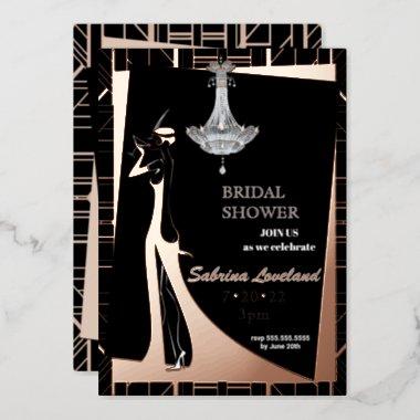 Classic ROSE GOLD Gatsby Flapper Bridal Shower Foil Invitations