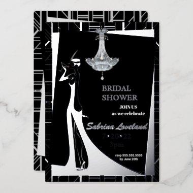 Classic SILVER Gatsby Flapper Bridal Shower Foil Invitations