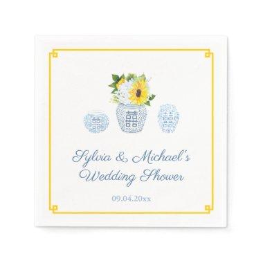 Classic Sunflowers Blue & White Vase Bridal Shower Napkins