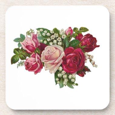 Classic Victorian Roses Lily of the Valley Romance Beverage Coaster