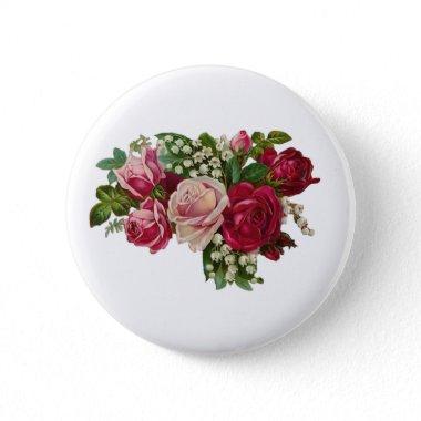Classic Victorian Roses Lily of the Valley Romance Button