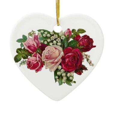 Classic Victorian Roses Lily of the Valley Romance Ceramic Ornament