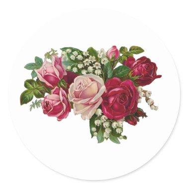 Classic Victorian Roses Lily of the Valley Romance Classic Round Sticker