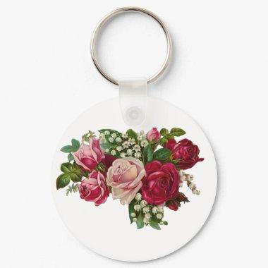 Classic Victorian Roses Lily of the Valley Romance Keychain