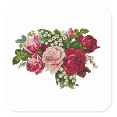 Classic Victorian Roses Lily of the Valley Romance Square Sticker