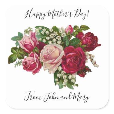 Classic Victorian Roses Lily of the Valley Romance Square Sticker