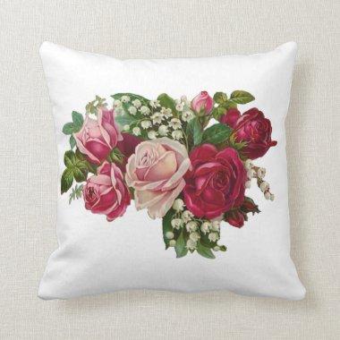 Classic Victorian Roses Lily of the Valley Romance Throw Pillow