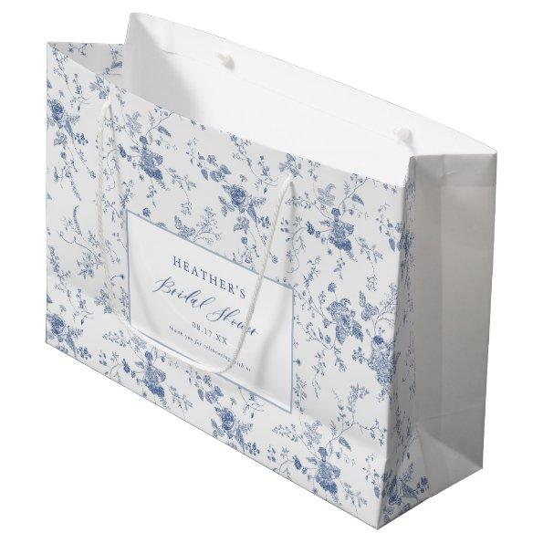 Classic Vintage Floral Blue Bridal Shower Large Gift Bag