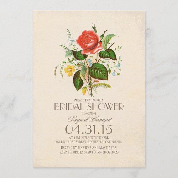 classic vintage watercolor flower bridal shower Invitations