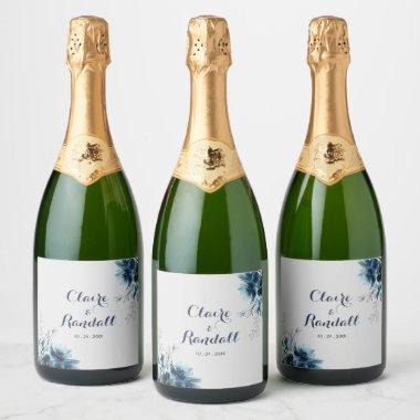 Classic Watercolor Floral Wedding Sparkling Wine Label