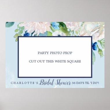 Classic White Blue Bridal Shower Photo Prop Frame Poster