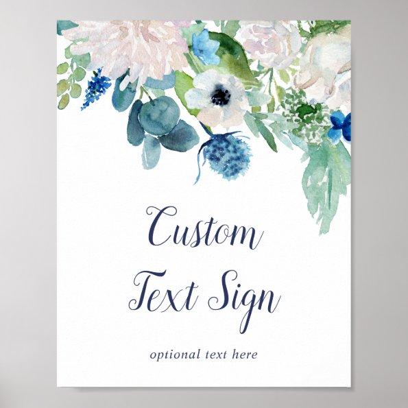 Classic White Flowers Baby Shower Custom Text Sign