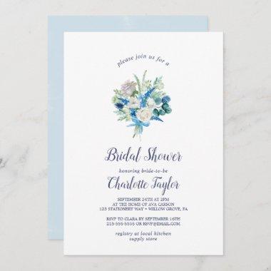 Classic White Flowers Bouquet Bridal Shower Invitations
