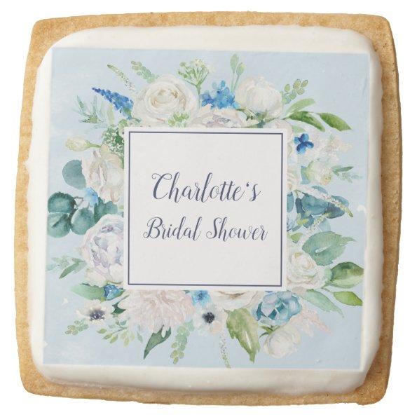 Classic White Flowers Bridal Shower Favor Square Shortbread Cookie