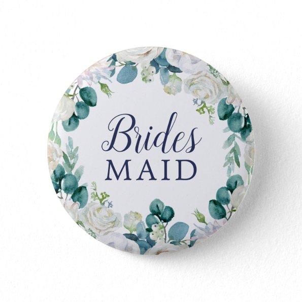 Classic White Flowers Bridesmaid Bridal Shower Button