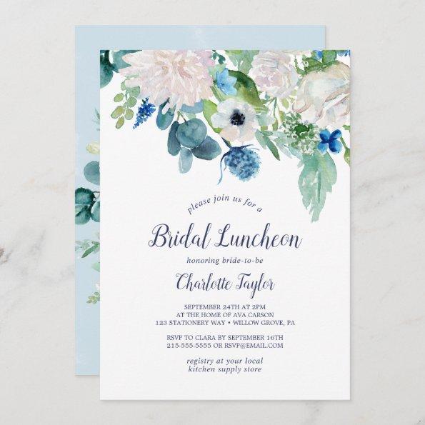 Classic White Flowers Custom Back Bridal Luncheon Invitations