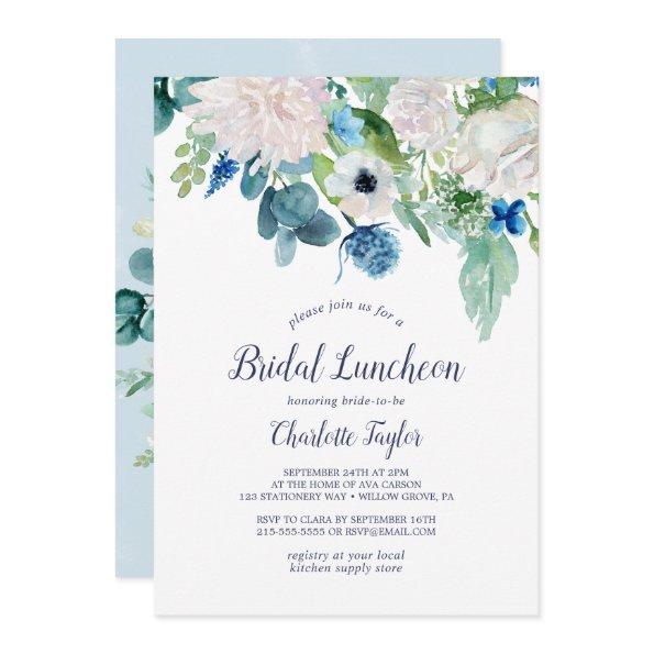 Classic White Flowers Custom Back Bridal Luncheon Invitations